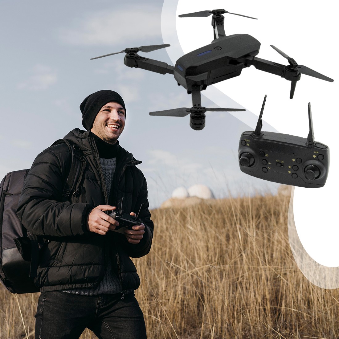 BLACK X wifis, kamerás mini drón - fekete, hordozható táskával (BBJ)