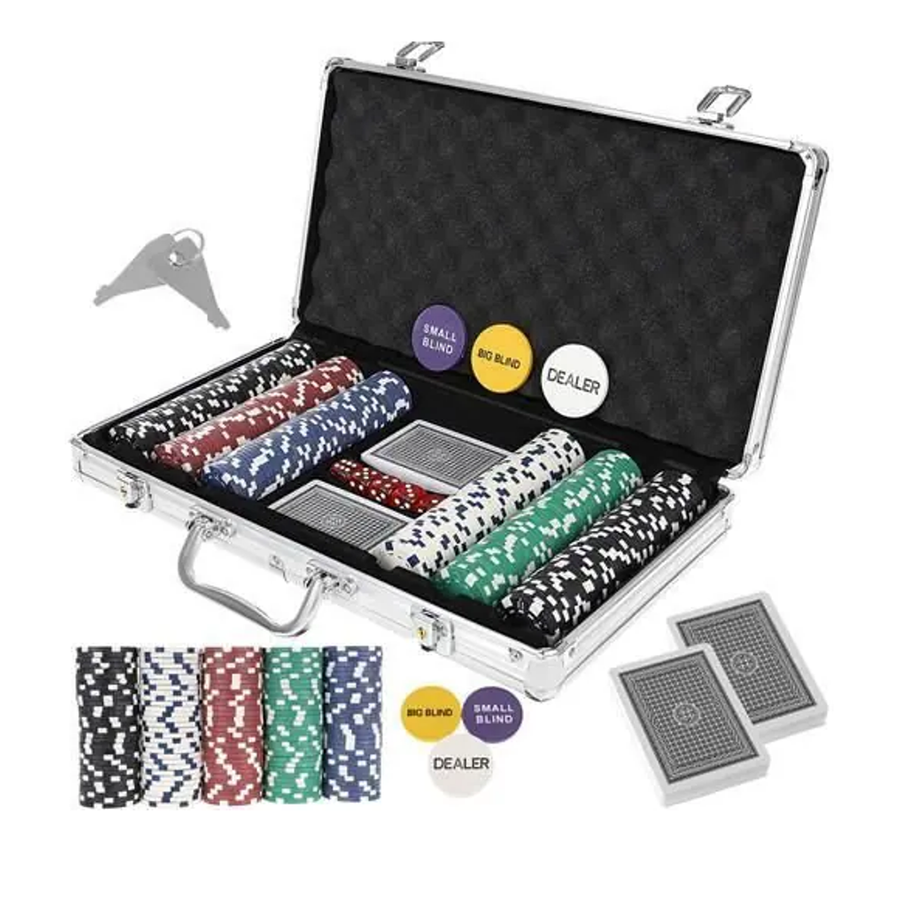 Póker készlet 300 zsetonnal, 2 pakli kártyával fém bőröndben (BB-9554)