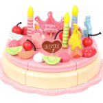 48 részes szeletelhető fa játék torta kiegészítőkkel – rózsaszín (BB11223) (6)