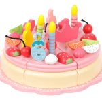 48 részes szeletelhető fa játék torta kiegészítőkkel – rózsaszín (BB11223) (7)