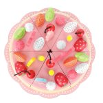 48 részes szeletelhető fa játék torta kiegészítőkkel – rózsaszín (BB11223) (8)