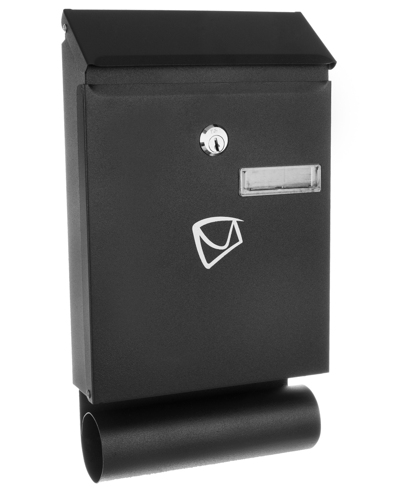 Fekete fém postaláda újságtartóval és két kulccsal (BB12326) (1)