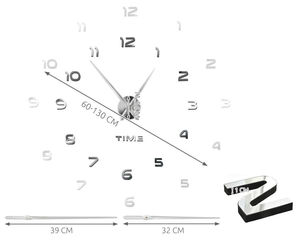 Modern, hang nélküli, DIY falra ragasztható óra – tükör fényű (BB4785) (12)