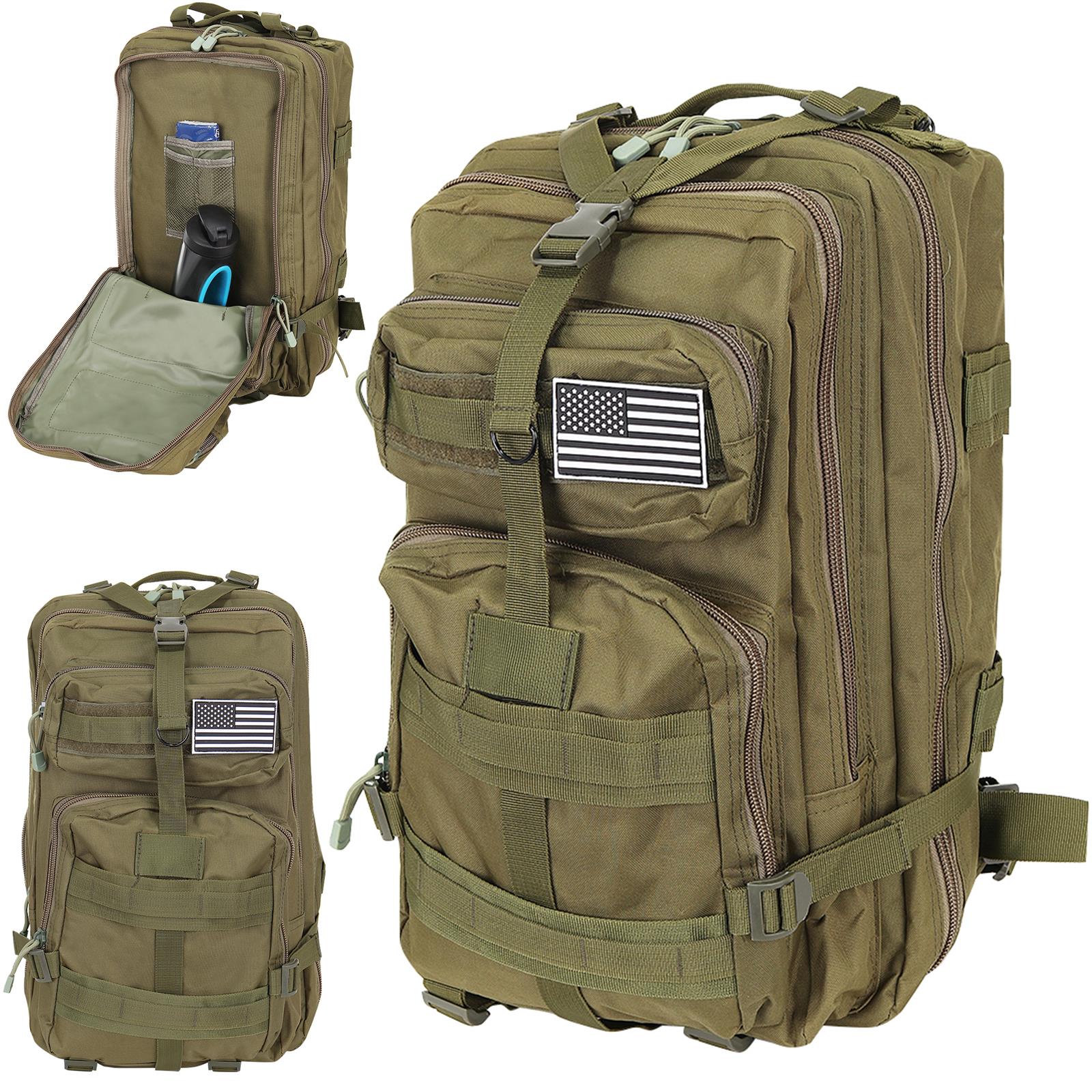 35 L-es ergonomikus khaki színű katonai hátizsák amerikai zászlós felvarróval (BB8920)