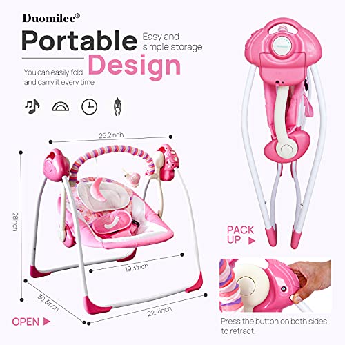 Hordozható baba hinta és pihenőszék önműködő ringató funkcióval – rózsaszín (3)