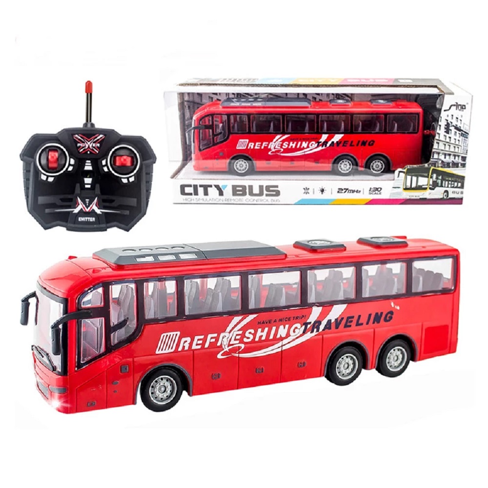 32cm-es játék busz működő fényszórókkal és 27MHz-es frekvenciájú távirányítóval (BBJ) (2)