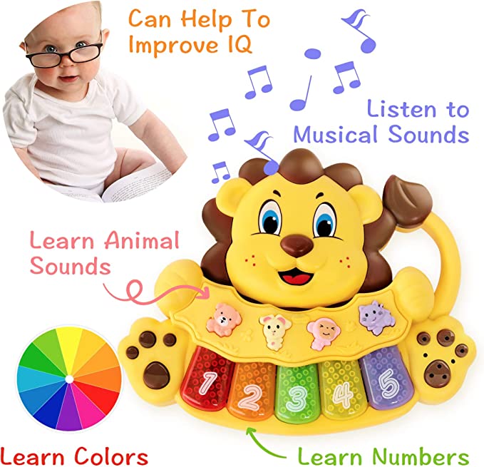 Oroszlános zenélő oktatójáték állathangokkal és zongora billentyűkkel babáknak (BBJ) (6)
