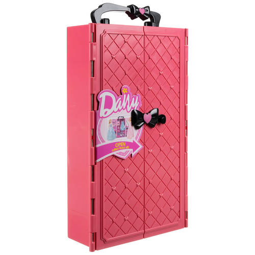 Hordozható ruhásszekrény bőrönben babáknak – 34x19x7cm , rózsaszín szín (BB-20585) (6)
