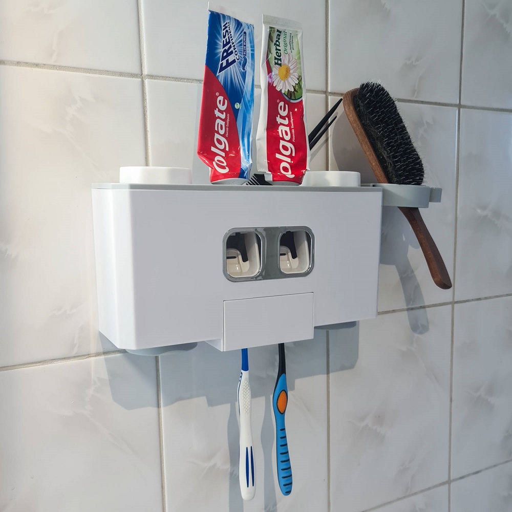 Multifunkcionális, automata fogkrém adagoló – fogkefe tartóval, 4 darab pohárral (BB-9178) (7)