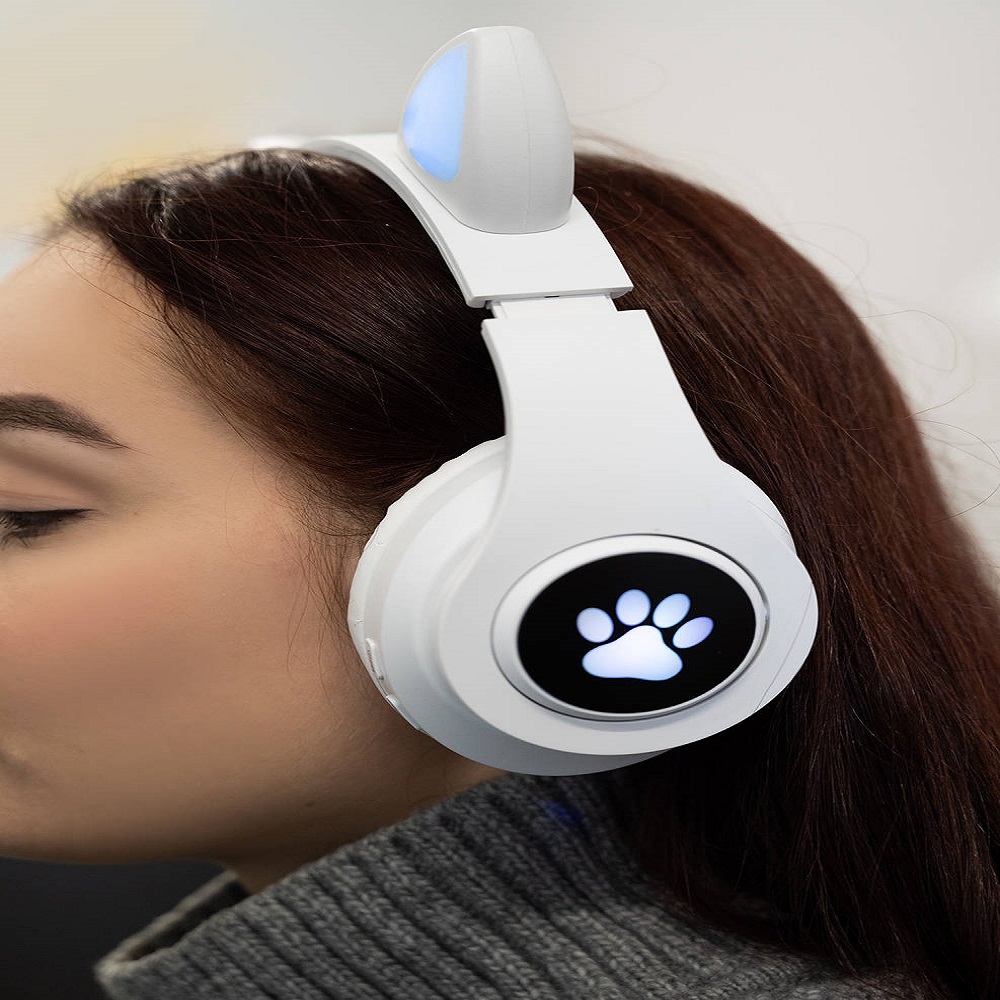 Világító cicafüles vezeték nélküli fejhallgató – fehér (BB-16866) (7)