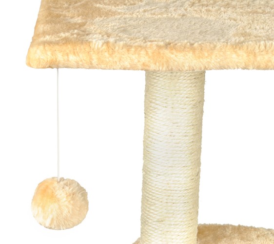 Bézs színű macska mászóka kaparófával, fekvőhellyel, kuckóval, játék egérrel és labdával – 110 cm, bézs-fehér (BB-2953) (7)