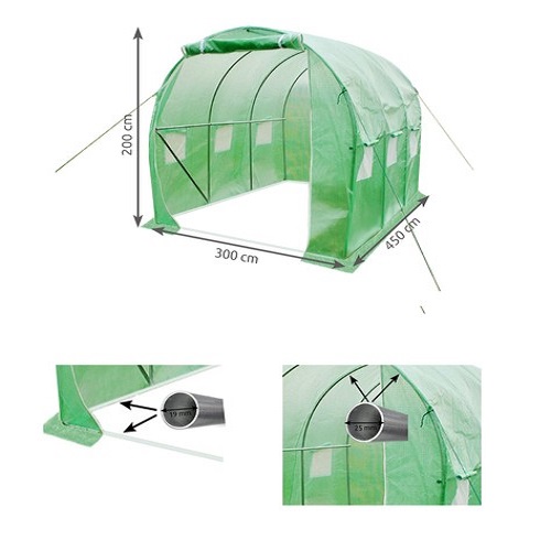 Kerti fóliasátor 4 x 2,5 x 2 m – UV-, és vízálló, 6 szúnyoghálós ablakkal (BB-10023)