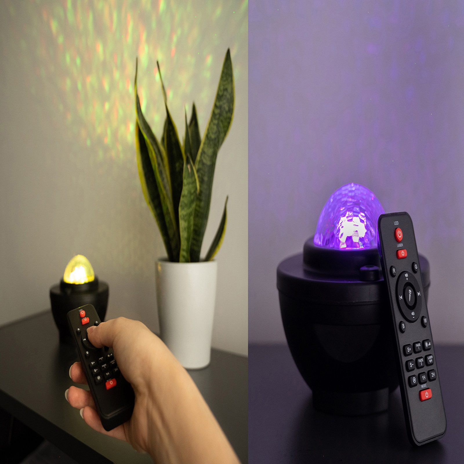LED-es éjjeli lámpa – éjszakai fény, égbolt projektor – hang-, és fényhatásokkal, távirányítóval, fekete (BB-14850) (3)