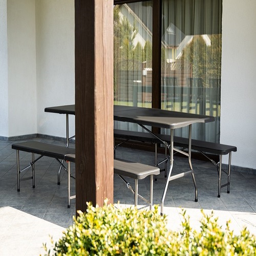 Összecsukható kerti asztal 2 darab paddal, csúszásgátló lábakkal – 180 cm, fekete (BB-17966) (3)