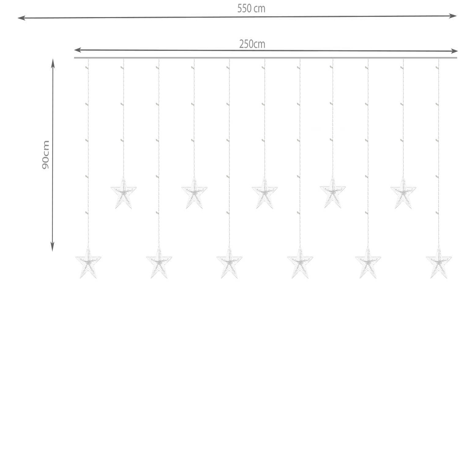 108 LED-es fényfüggöny csillagokkal – 8 világítási móddal – 2,5 x 0,9 m, meleg fehér (BB-11320) (4)