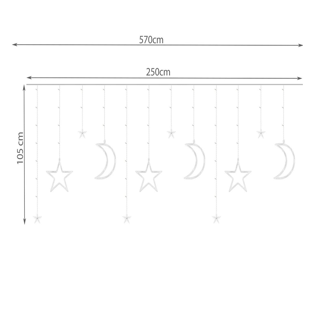 138 LED-es fényfüggöny csillagokkal és holdakkal, kül-, és beltérre egyaránt – 2,5 x 1,05 m, színes (BB-11328) (9)