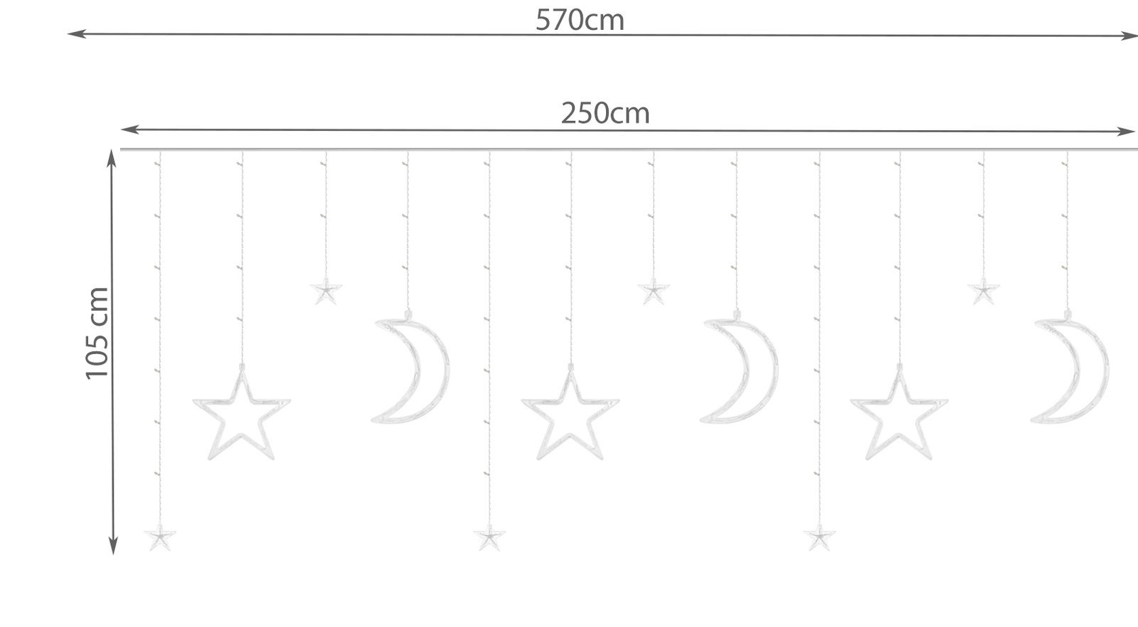 138 LED-es fényfüggöny csillagokkal és holdakkal, kül-, és beltérre egyaránt – 2,5 x 1,5 m, meleg fehér (BB-11329) (5)