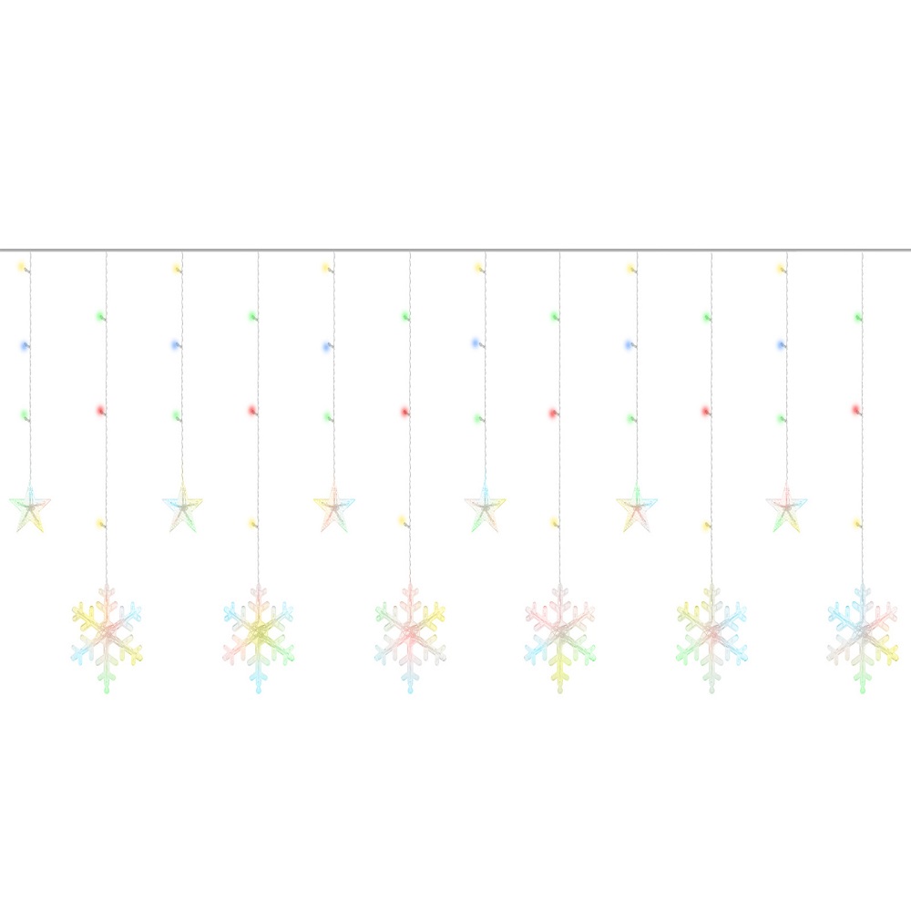 138 LED-es fényfüggöny csillagokkal és hópelyhekkel, kül-, és beltérre egyaránt – 5,7 méter, színes (BB-11323) (3)