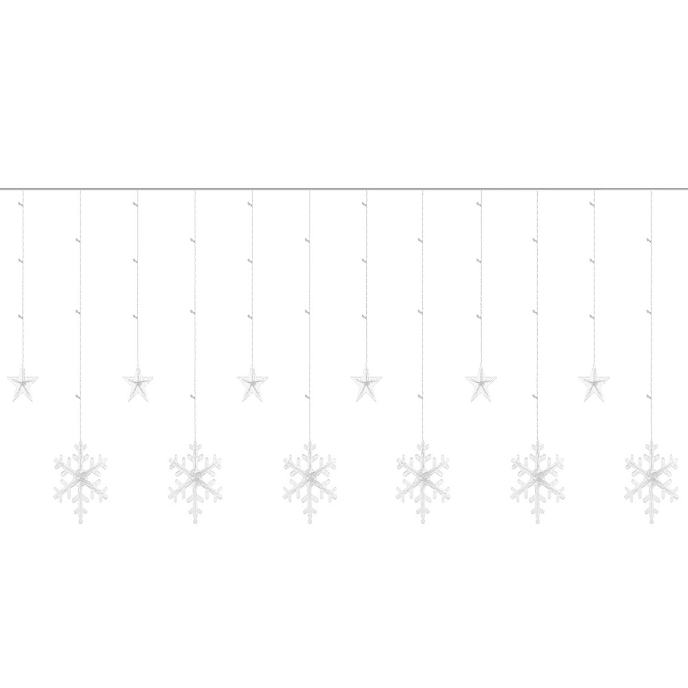 138 LED-es fényfüggöny csillagokkal és hópelyhekkel, kül-, és beltérre egyaránt – 5,7 méter, színes (BB-11323) (6)