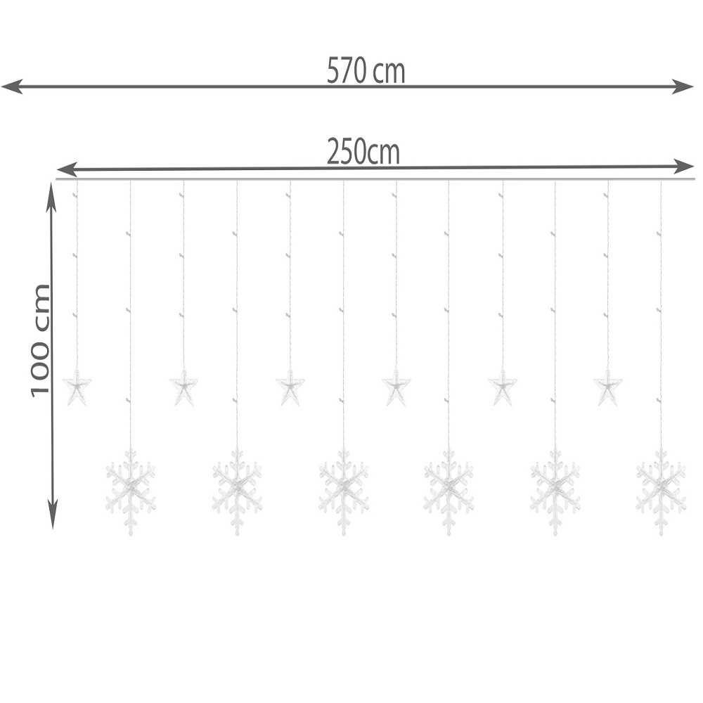 138 LED-es fényfüggöny csillagokkal és hópelyhekkel, kül-, és beltérre egyaránt – 5,7 méter, színes (BB-11323) (7)