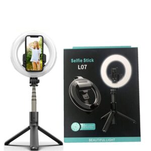 2 az 1-ben prémium L07 selfie bot kör reflektoros állvánnyal - 360°-ban forgatható, 3 világítási móddal (BBV) - Image 9