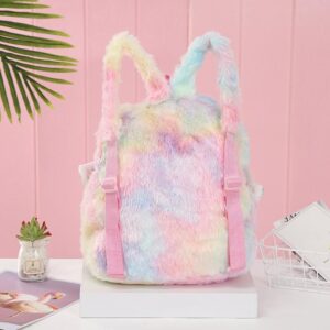 Szivárványos hátizsák kislányoknak puha plüss anyagból - csillogó unikornis figurával és LED fényekkel - 25 x 29 cm (FX) (BBLPJ) - Image 5