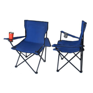 Összecsukható és könnyen hordozható kempingszék italtartós karfával és 120 kg teherbírással - kék horgászszék (BBL) - Image 3