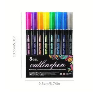 8 db-os metál kontúr filctoll készlet - ezüst színű vonalak színes kontúrral - íráshoz, rajzoláshoz, kiemeléshez (BBJ) - Image 4