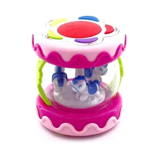 Világító, forgó, zenélő elemes körhinta aranyos lovacskákkal - 10,5 x 11,5 cm - rózsaszín (BBJ) - Image 4