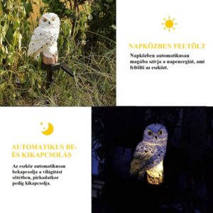 Bagoly alakú LED-es, napelemes kültéri dekor lámpa leszúrótüskével (BBV) - Image 12