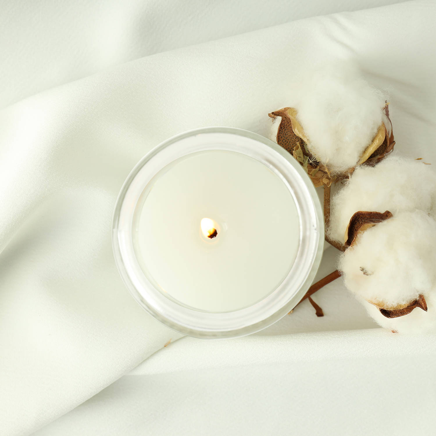 Concept of relaxation with aroma candle, top view