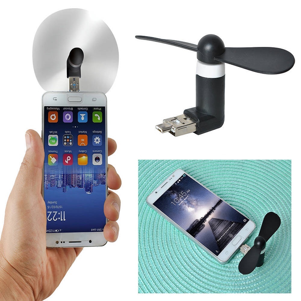 Hordozható mini USB és microUSB ventilátor telefonhoz és táblagéphez – 9 x 3,9 x 4cm, fekete szín (BB-5770) (9)
