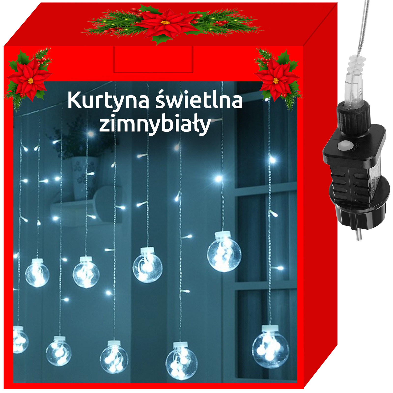 Karácsonyi égősor átlátszó gömbökkel és hideg fehér LED fényekkel (BB-11347) (10)