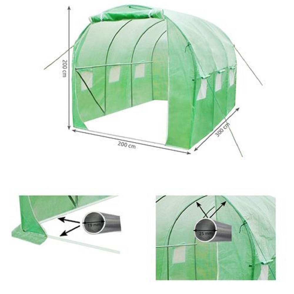 Kerti fóliasátor 3 x 2 x 2 m – UV-, és vízálló, 6 szúnyoghálós ablakkal (BB-1673) (3)