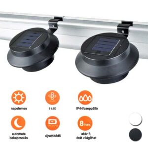 Két darabos kültéri napelemes ereszlámpa készlet - ereszcsatornára, kerítésre - fekete (BBV) - Image 7