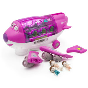 Kinyitható játék repülő kivehető utasokkal, stewardess-sel, – fény és hangeffektekkel, 360°-os fordulatokat vesz, rózsaszín (BBJ) - Image 5