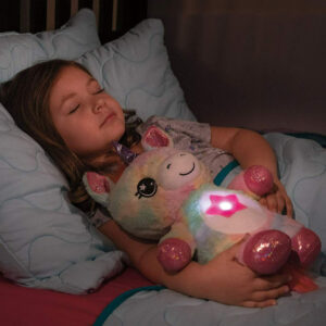 Pihe-puha ölelnivaló plüss unikornis - csillagkivetítős éjszakai fény és játszópajtás, szivárványszínű (BBM) - Image 3