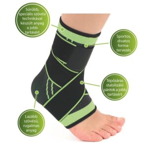 Kompressziós bokarögzítő állítható pántokkal sportoláshoz és bokafájdalmak ellen – zöld-fekete (BBM) (BBKM) - Image 6