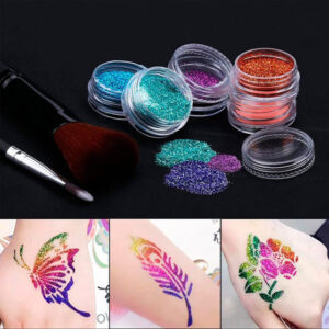 Glitter tattoos kit - 24 db színes csillámporral, rengeteg felragasztható sablonnal, ecsetekkel és ragasztókkal (BBJ) (BBLPJ) - Image 7