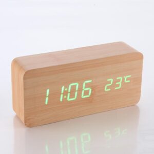 Fa borítású, világos színű LED-es ébresztőóra - hanghatásokkal irányítható (BBV) (BBD) - Image 7