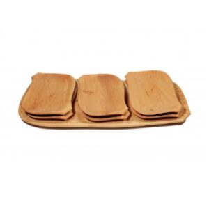 7 részes fatányér készlet - fából készült kínáló szett - 1 db 60 x 20 cm-es tál és 6 kisebb tányér (FX) (BBE) (BBA) - Image 7