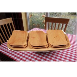 7 részes fatányér készlet - fából készült kínáló szett - 1 db 60 x 20 cm-es tál és 6 kisebb tányér (FX) (BBE) (BBA) - Image 3