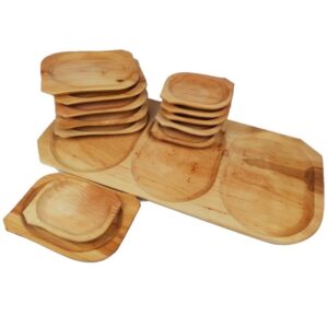 13 részes fatányér készlet - fából készült kínáló szett - 1 db 60 x 20 cm-es tál és 12 db tányér (BBE) (BBA) - Image 6