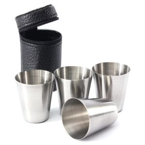 4 részes utazó pálinkás pohár szett - 0,7 dl-es fém kupica készlet praktikus bőr tokban (BBL) - Image 6