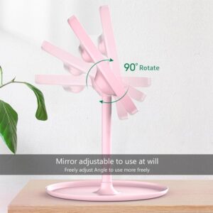 90°-ban forgatható, USB sminktükör LED világítással és 3 féle fényerősséggel - rózsaszín (BBV) - Image 5