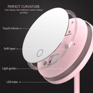 90°-ban forgatható, USB sminktükör LED világítással és 3 féle fényerősséggel - rózsaszín (BBV) - Image 9
