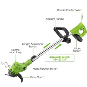 Flinke YY-GCJ100 akkumulátoros fűkasza teleszkópos nyéllel, cserélhető vágófejekkel, alacsony zajszinttel és 24 V Li-ion akkumulátorral - zöld (BBV) - Image 5