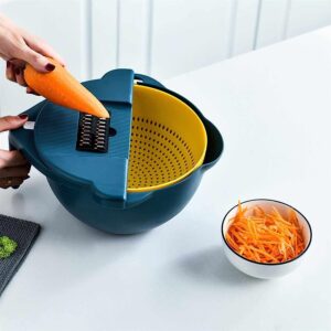 2in1 konyhai szeletelőkészlet és giroszkópos szűrőtál - multifunkciós előkészítő szett gyümölcsökhoz és zöldségekhez (BBV) - Image 6