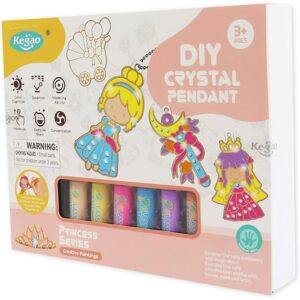 Medál készítő szett gyerekeknek 6 féle színes festékkel, sablonokkal, láncokkal, gyöngyökkel - kreatív hercegnős ékszer készítő (BBJ) - Image 4