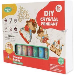 Medál készítő szett gyerekeknek 6 féle színes festékkel, sablonokkal, láncokkal, gyöngyökkel - kreatív hercegnős ékszer készítő (BBJ) - Image 5